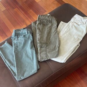 Three Casual Jeans Trio - Sage, Olive, & Light green